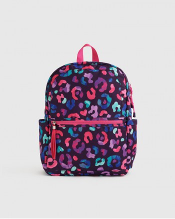 Recycled Double Pocket Backpack - Small - Purple Leopard