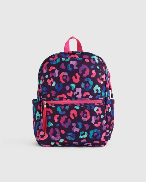 Recycled Double Pocket Backpack - Small - Purple Leopard