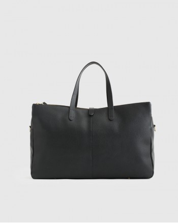 Italian Leather Triple Compartment Weekender - Black