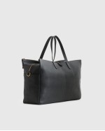 Italian Leather Triple Compartment Weekender - Black