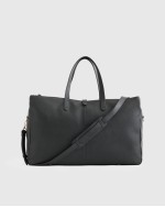 Italian Leather Triple Compartment Weekender - Black