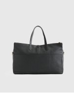 Italian Leather Triple Compartment Weekender - Black