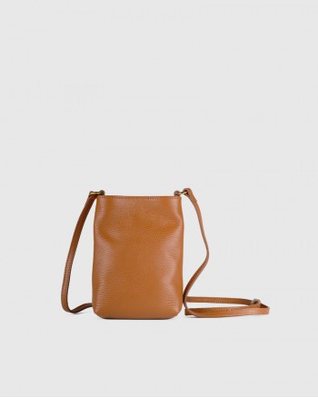 Italian Pebbled Leather Phone Crossbody - Cognac