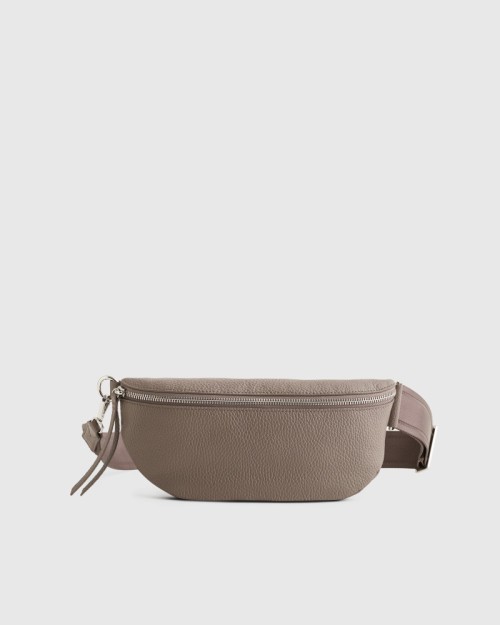 Italian Pebbled Leather Sling Bag - Mink