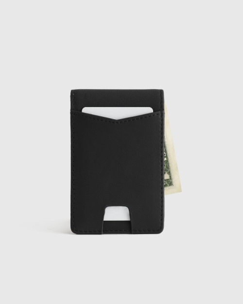 Italian Leather Money-Clip Wallet - Black