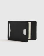 Italian Leather Money-Clip Wallet - Black