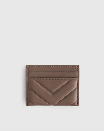 Italian Leather Quilted Small Card Case - Dark Taupe