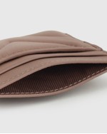 Italian Leather Quilted Small Card Case - Dark Taupe