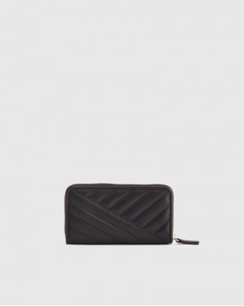 Italian Leather Quilted Continental Wallet - Black