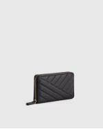 Italian Leather Quilted Continental Wallet - Black